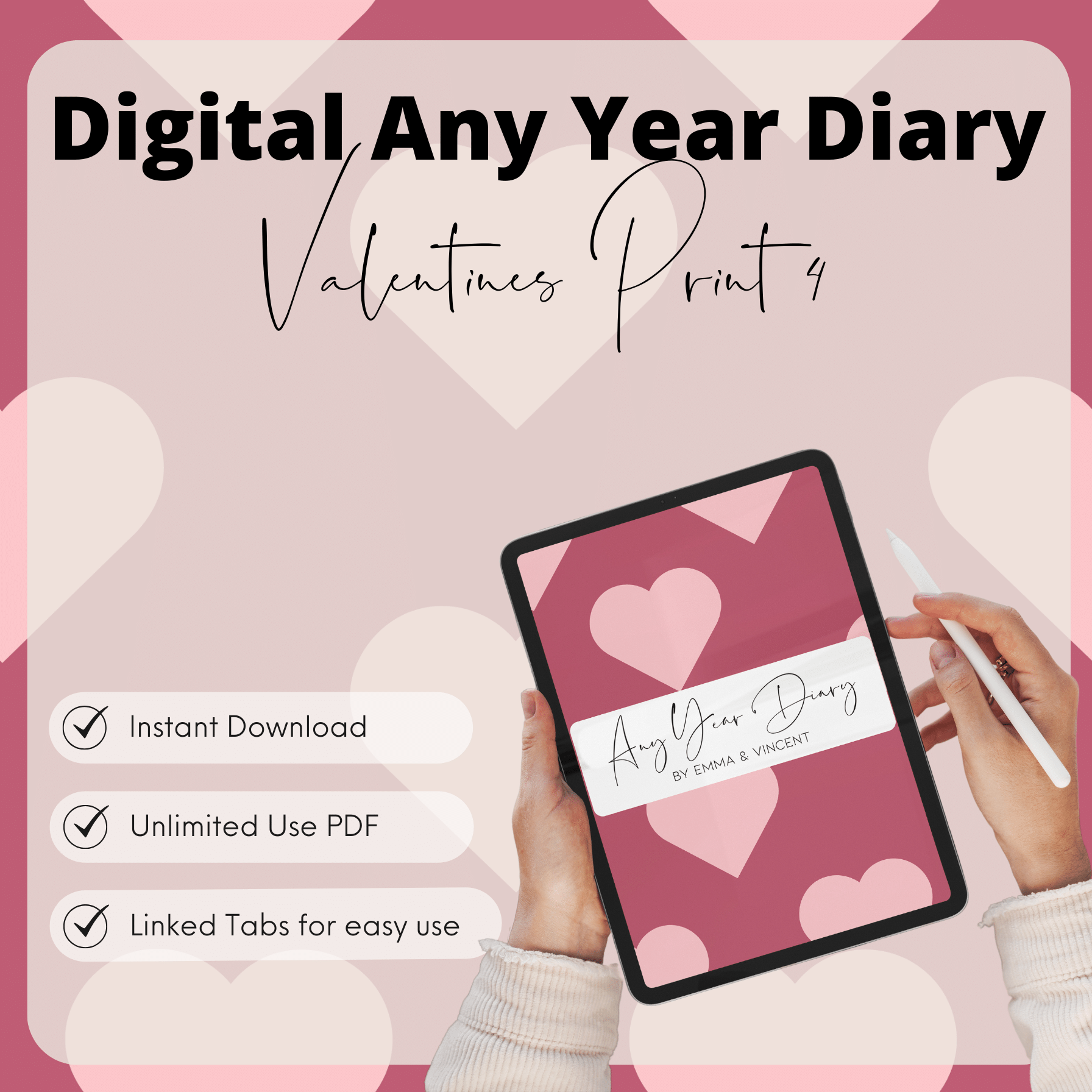 DIGITAL ANY YEAR DIARY (Valentine's Print 4)