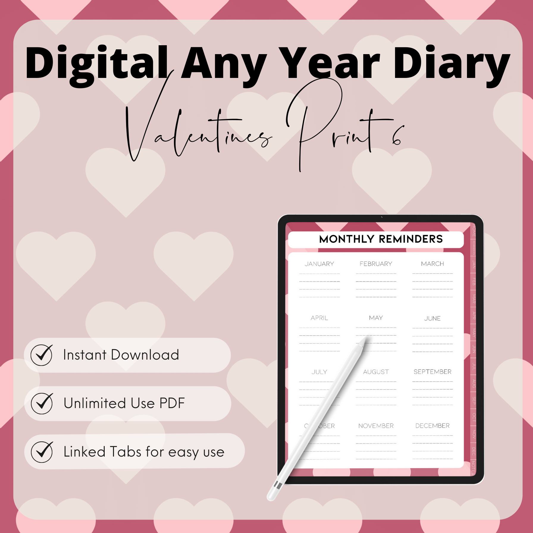 DIGITAL ANY YEAR DIARY (Valentine's Print 6)