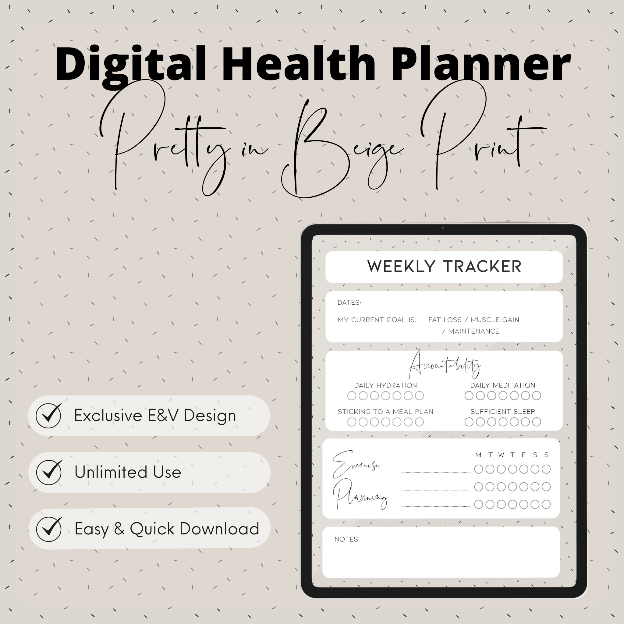 DIGITAL HEALTH PLANNER (Pretty in Beige Print)