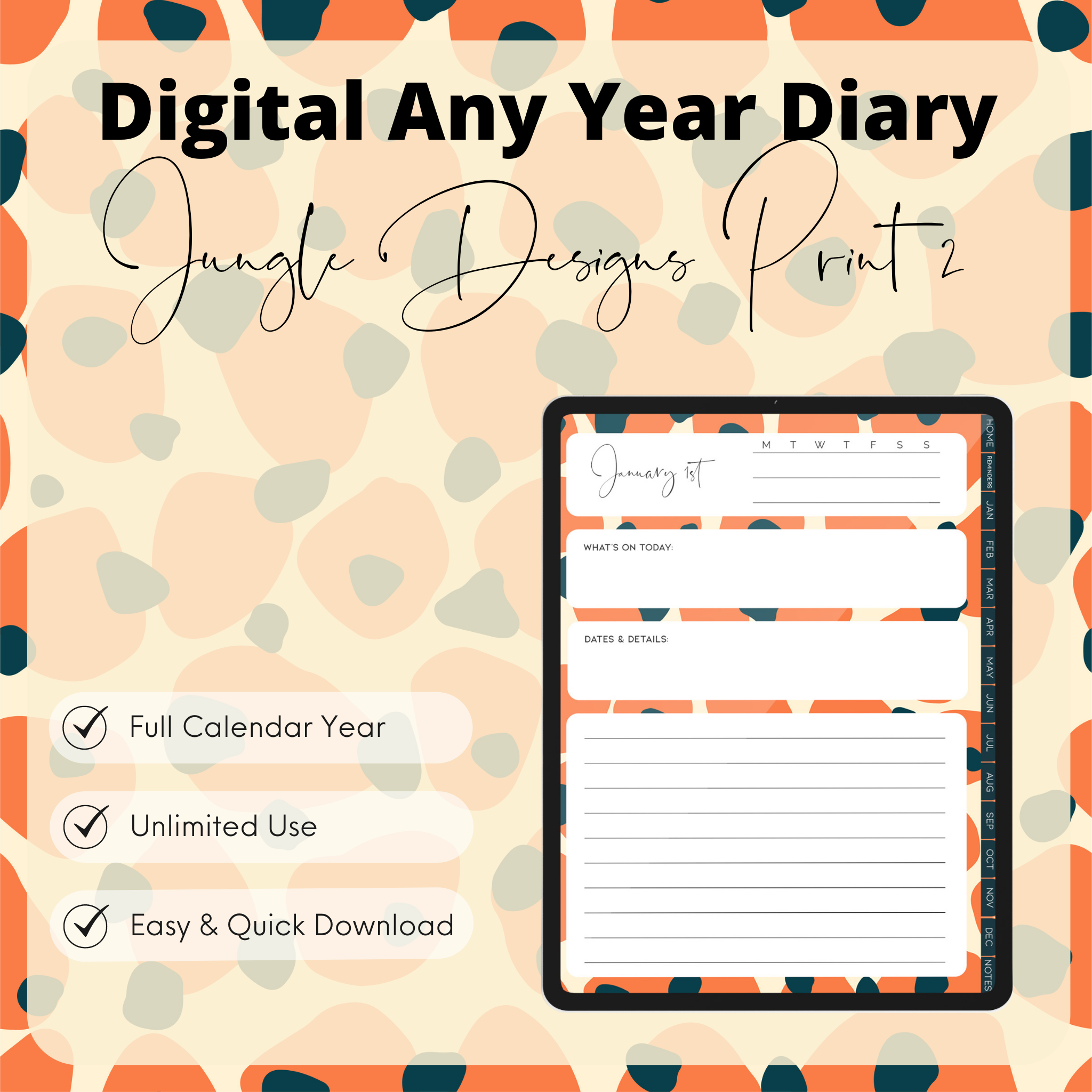 DIGITAL ANY YEAR DIARY (Jungle Designs Print 2)