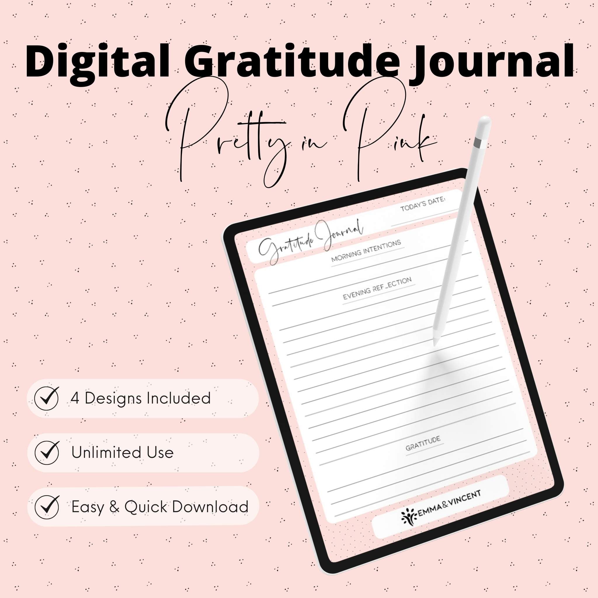 Digital Gratitude Journal - Pretty in Pink - 4 Designs Included!