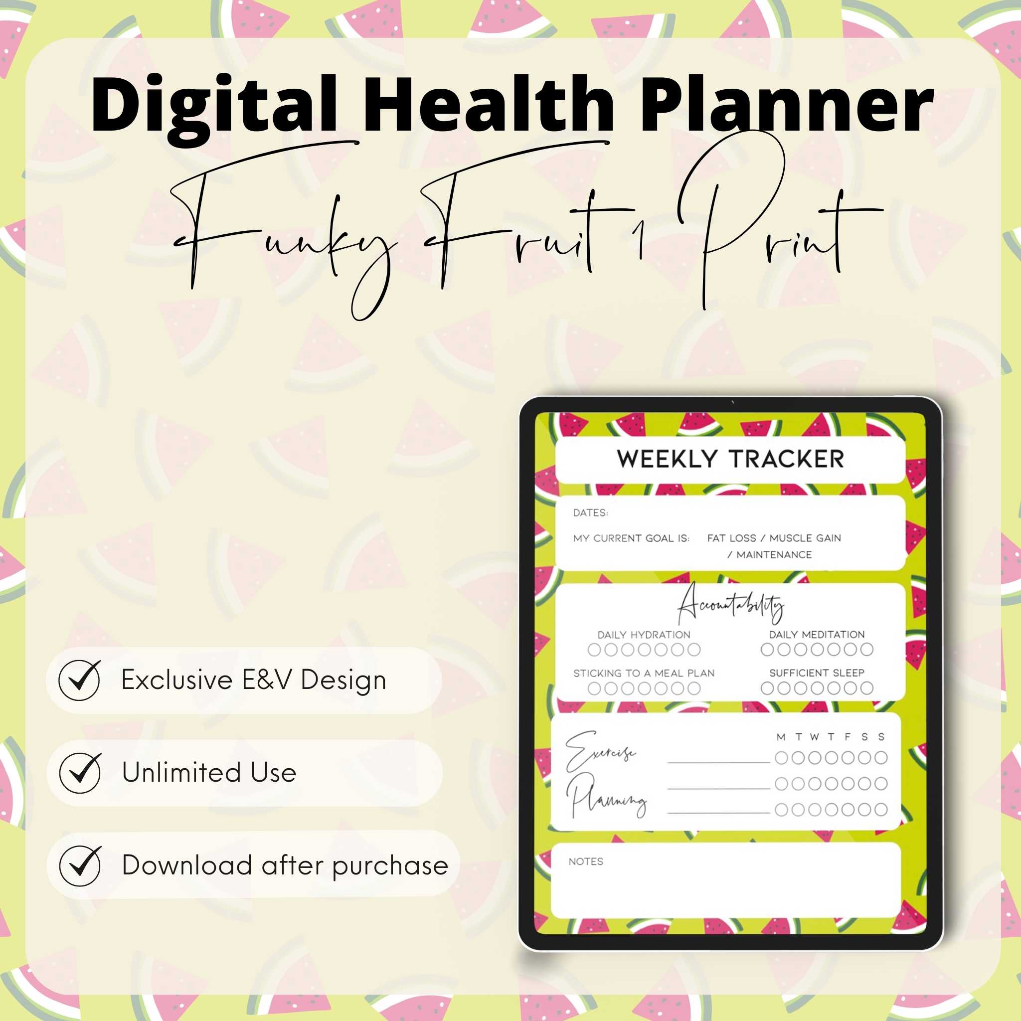 DIGITAL HEALTH PLANNER (Funky Fruits 1 Print)