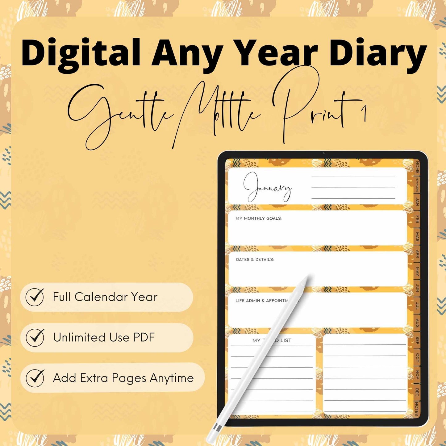 DIGITAL ANY YEAR DIARY (Gentle Mottle Print 1)
