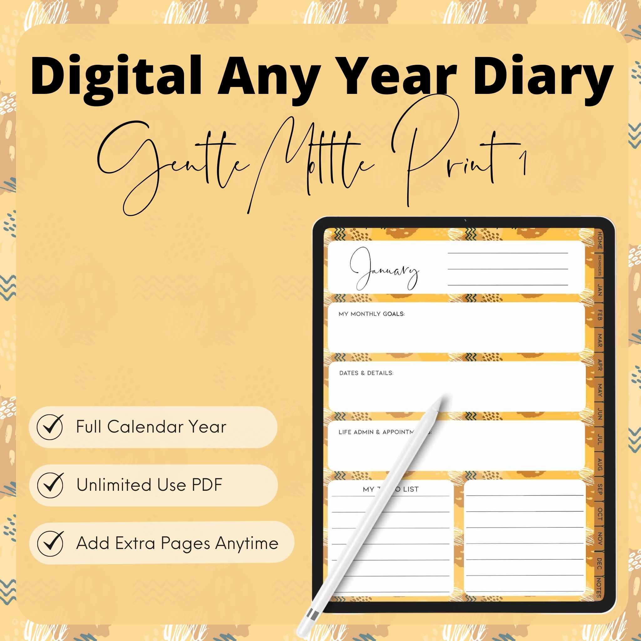 DIGITAL ANY YEAR DIARY (Gentle Mottle Print 1)