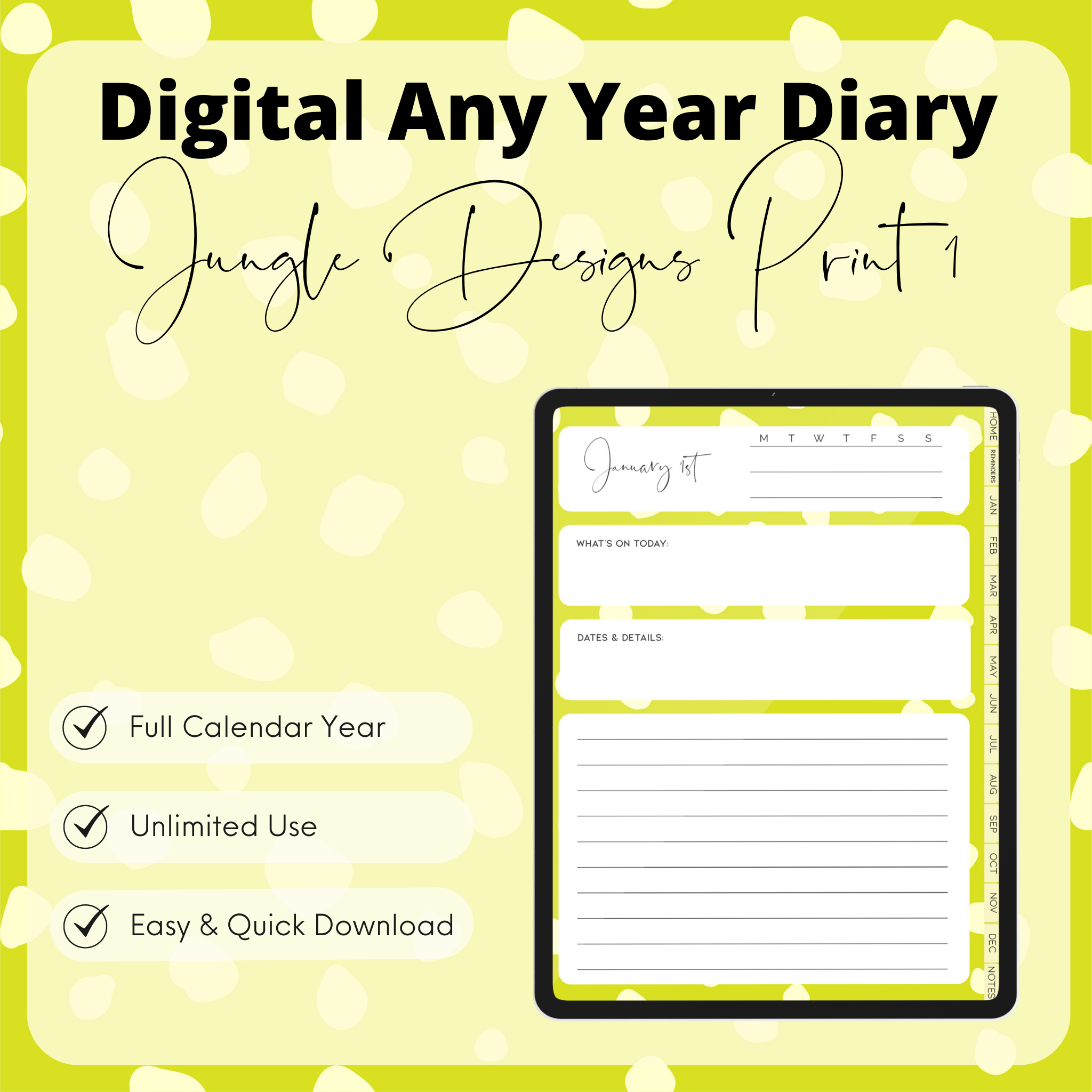 DIGITAL ANY YEAR DIARY (Jungle Designs Print 1)