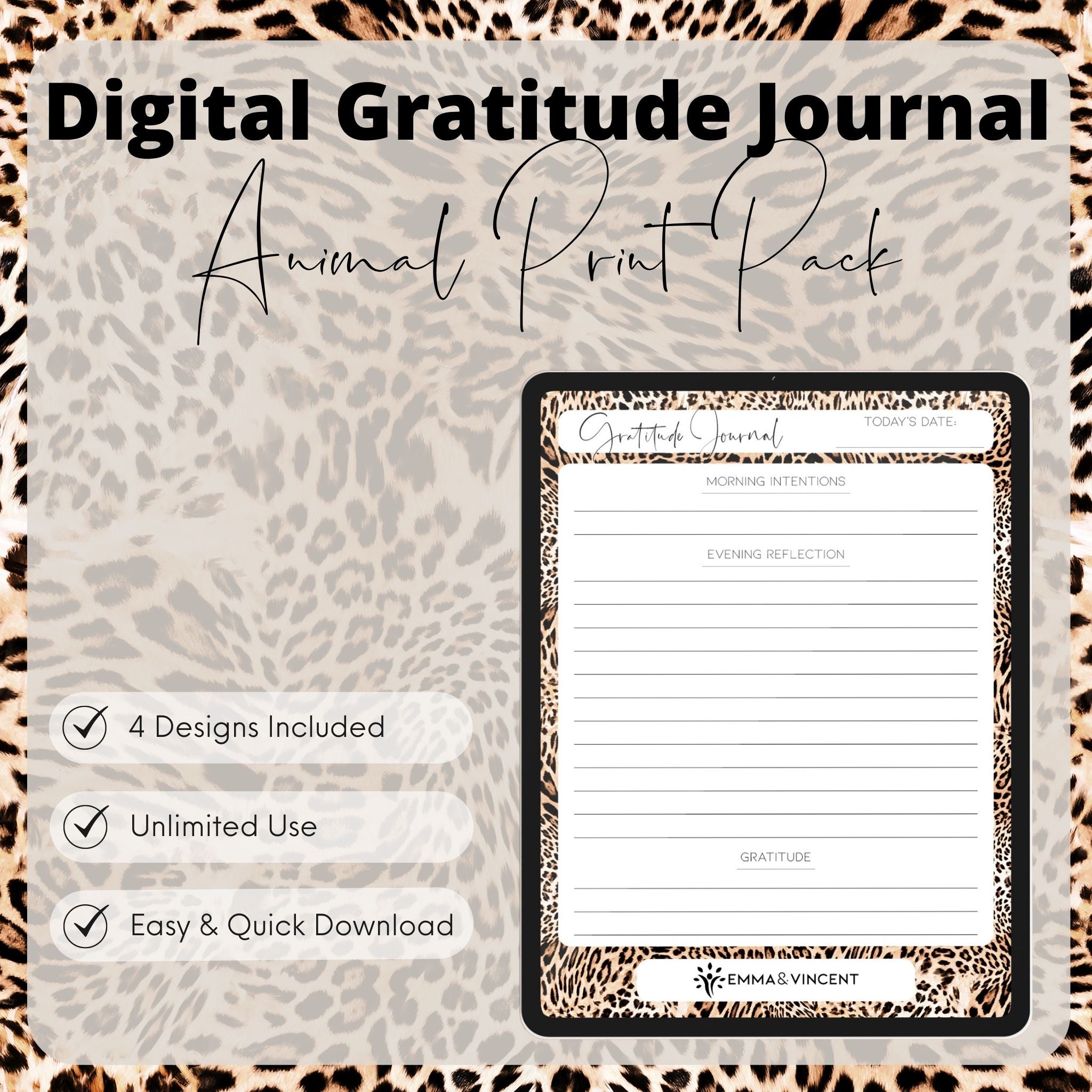 Digital Gratitude Journal - Animal Print - 4 Designs Included!