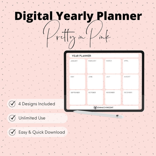 Digital Yearly Planner - Pretty in Pink - 4 Designs Included!