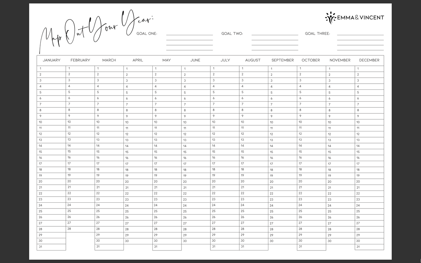The Emma & Vincent Yearly Wall Calendar